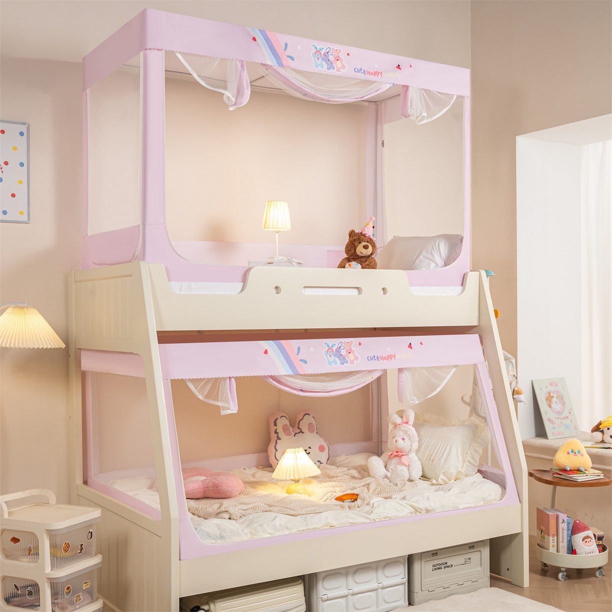 91家纺网 家纺一手货源 找家纺 新太阳蚊帐 2025新款A类子母款上下铺蚊帐 三只小兔