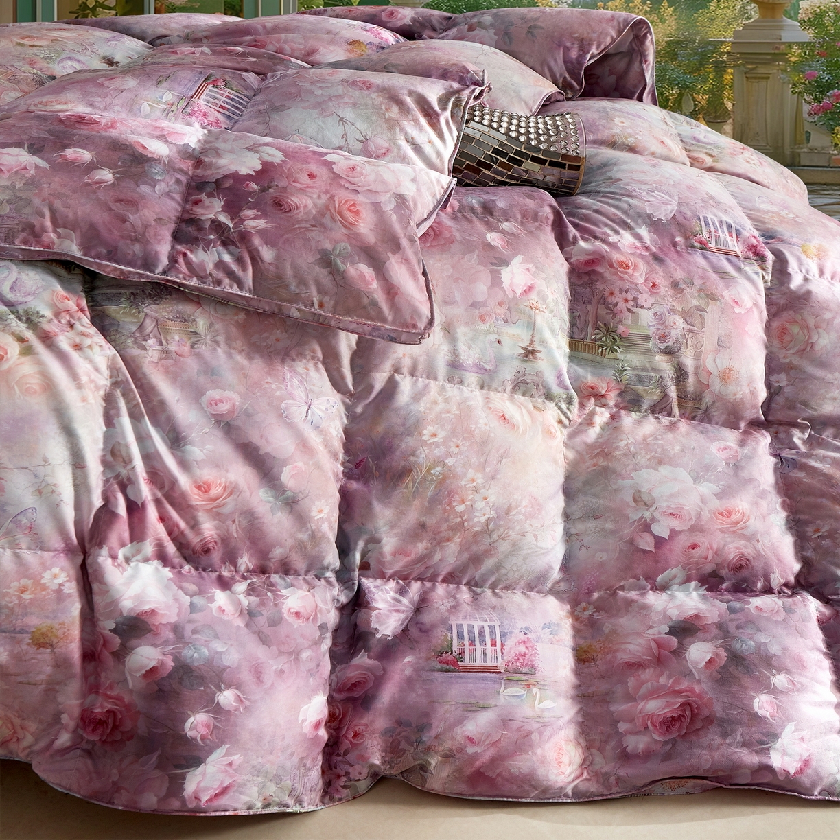 91家纺网 家纺一手货源 找家纺 织梦人羽绒工厂店 2025新款高蓬松羽绒被95鹅绒大牌同款花型 莫奈花园新