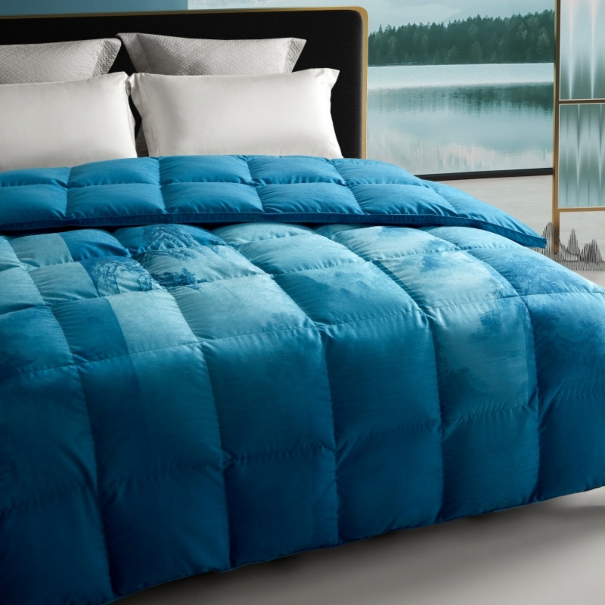 91家纺网 家纺一手货源 找家纺 织梦人羽绒工厂店 2025新款高蓬松羽绒被95鹅绒大牌同款花型 秋山晚翠