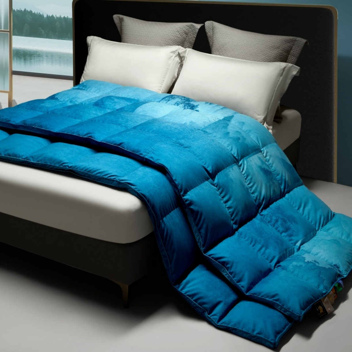 91家纺网 家纺一手货源 找家纺 织梦人羽绒工厂店 2025新款高蓬松羽绒被95鹅绒大牌同款花型 秋山晚翠