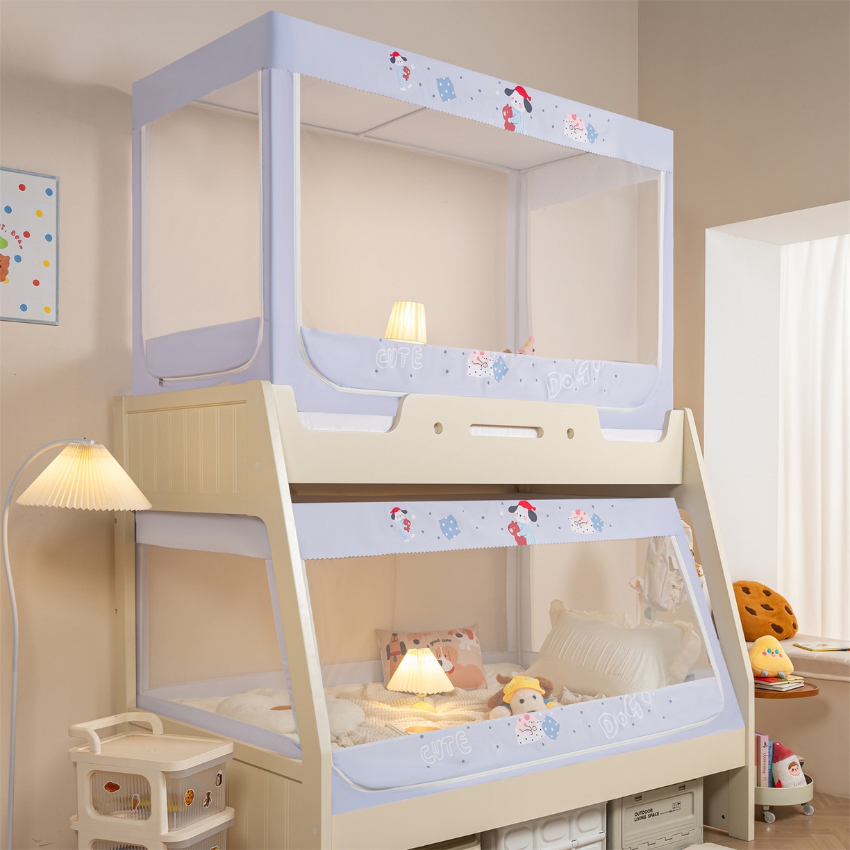 91家纺网 家纺一手货源 找家纺 新太阳蚊帐 2025新款A类子母款上下铺蚊帐 甜梦小确幸