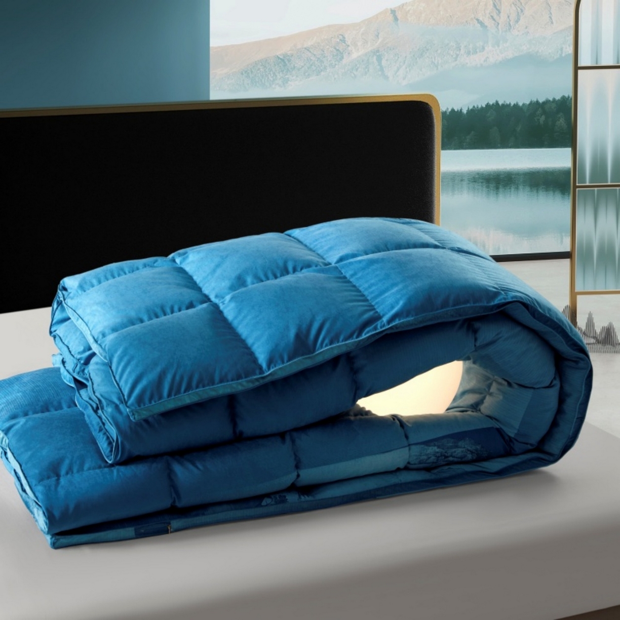 91家纺网 家纺一手货源 找家纺 织梦人羽绒工厂店 2025新款高蓬松羽绒被95鹅绒大牌同款花型 秋山晚翠