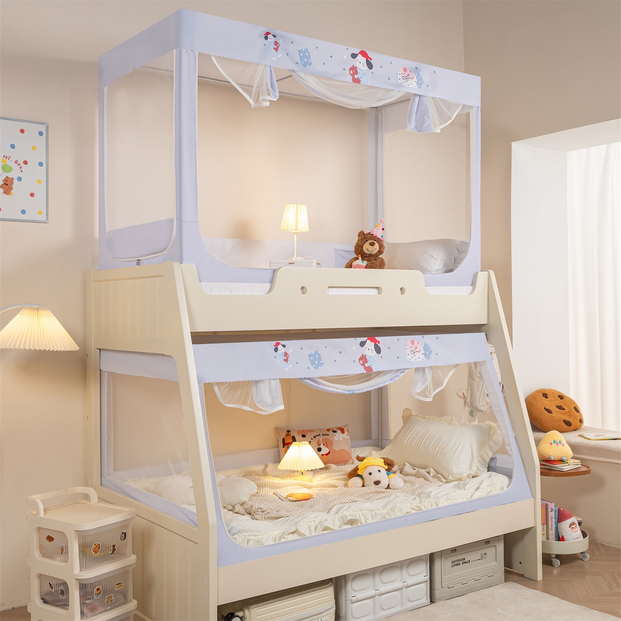 91家纺网 家纺一手货源 找家纺 新太阳蚊帐 2025新款A类子母款上下铺蚊帐 甜梦小确幸