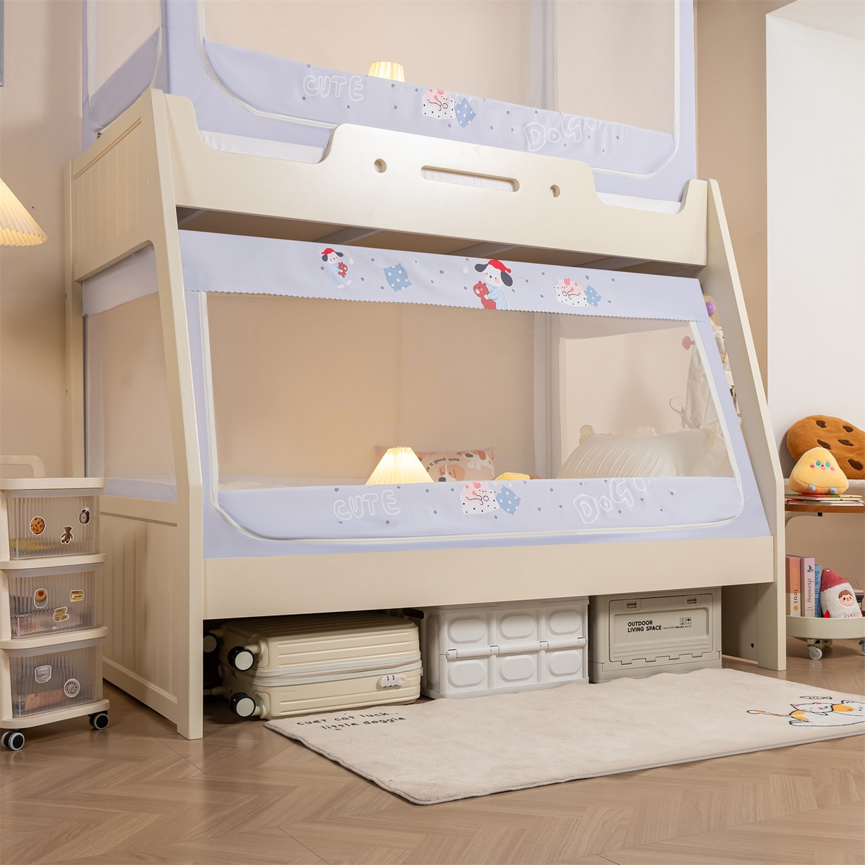 91家纺网 家纺一手货源 找家纺 新太阳蚊帐 2025新款A类子母款上下铺蚊帐 甜梦小确幸