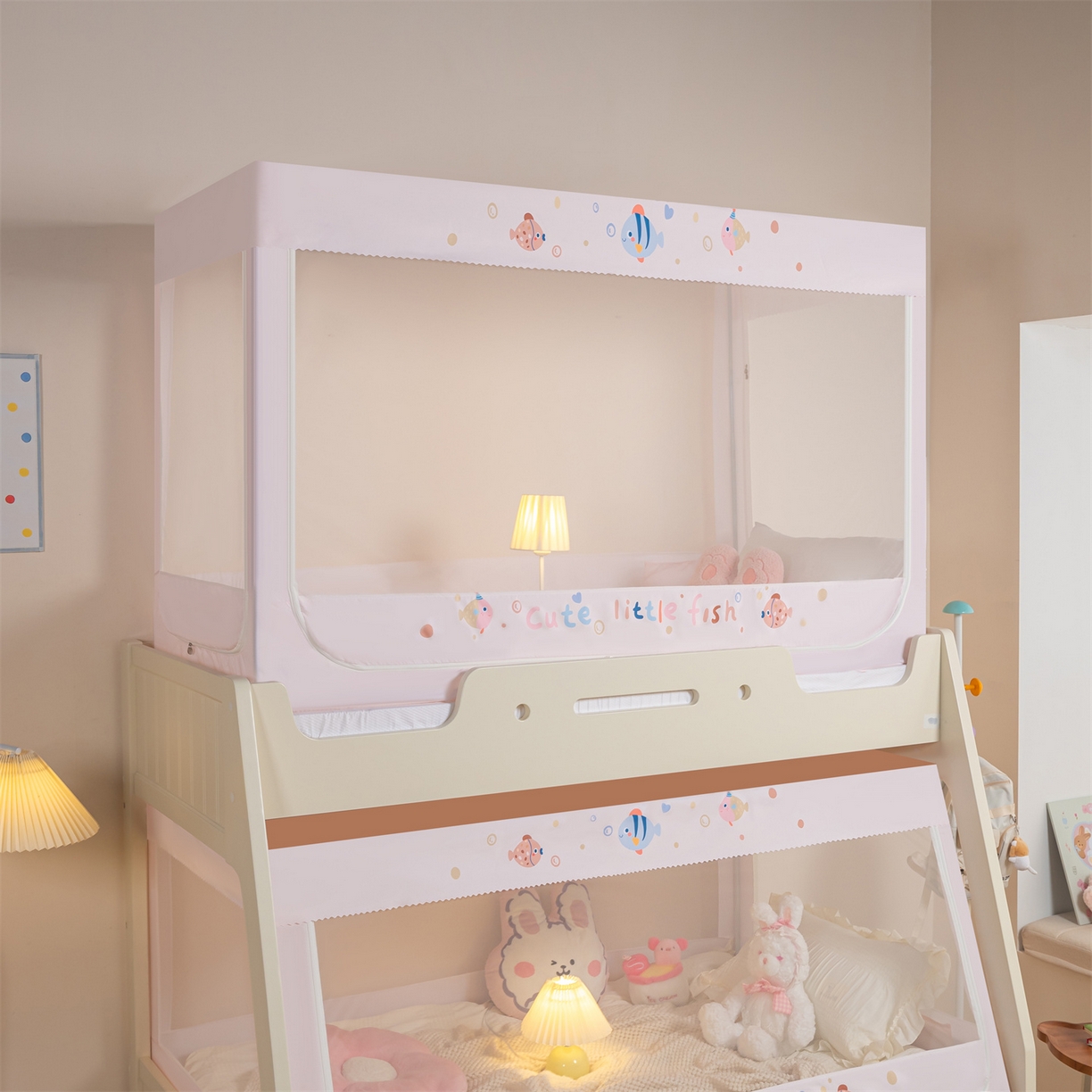 91家纺网 家纺一手货源 找家纺 新太阳蚊帐 2025新款A类子母款上下铺蚊帐 鱼趣泡泡