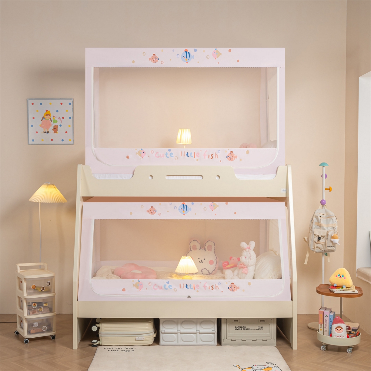 91家纺网 家纺一手货源 找家纺 新太阳蚊帐 2025新款A类子母款上下铺蚊帐 鱼趣泡泡