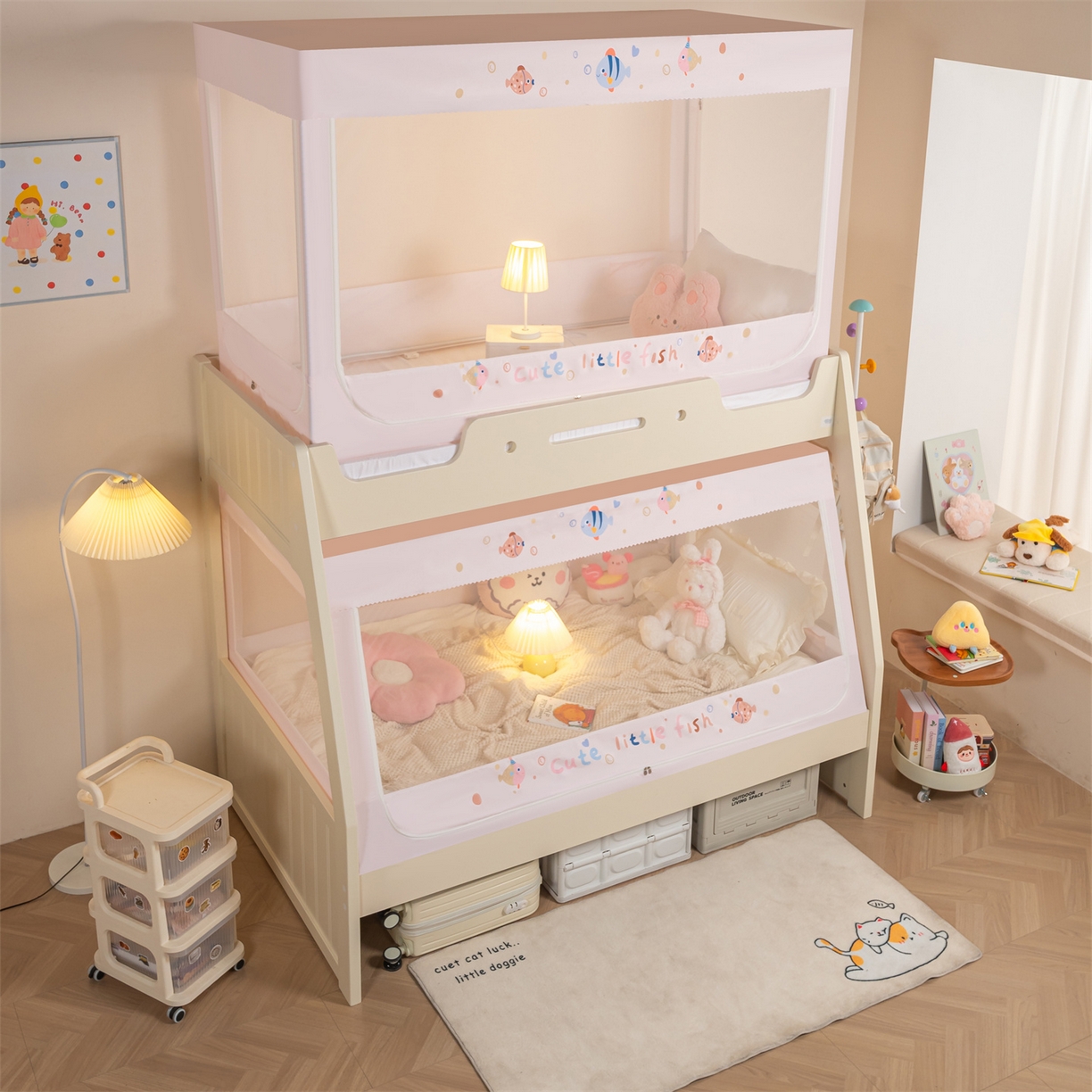 91家纺网 家纺一手货源 找家纺 新太阳蚊帐 2025新款A类子母款上下铺蚊帐 鱼趣泡泡