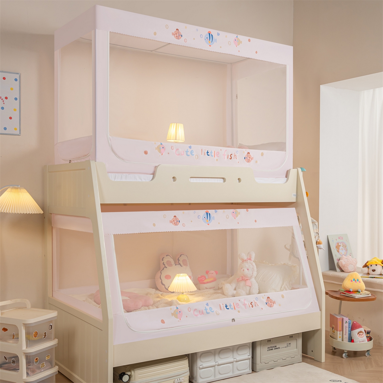 91家纺网 家纺一手货源 找家纺 新太阳蚊帐 2025新款A类子母款上下铺蚊帐 鱼趣泡泡