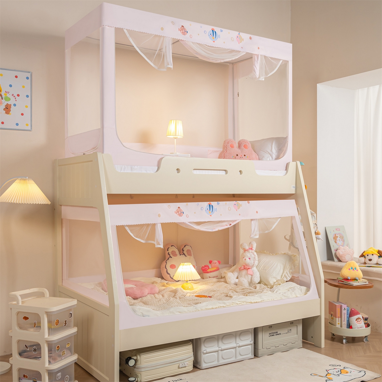 91家纺网 家纺一手货源 找家纺 新太阳蚊帐 2025新款A类子母款上下铺蚊帐 鱼趣泡泡