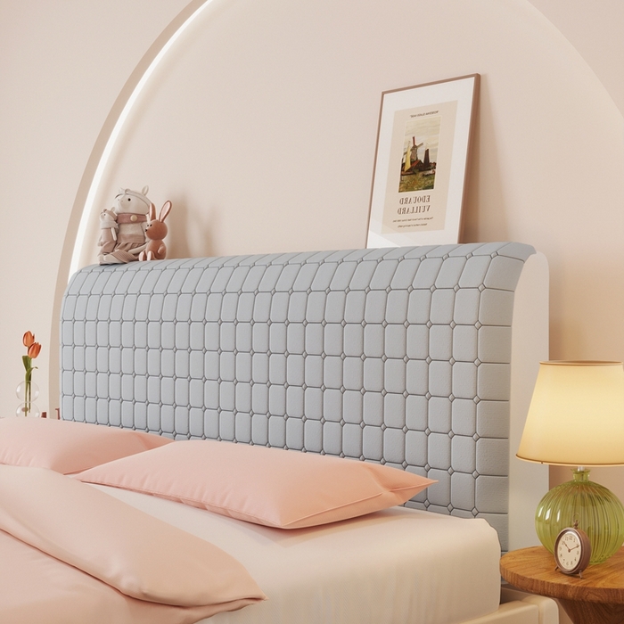 91家纺网 家纺一手货源 找家纺 沐沐家纺 2026新款亲肤舒适磨毛小格子奶油风床头罩 小格子-浅灰