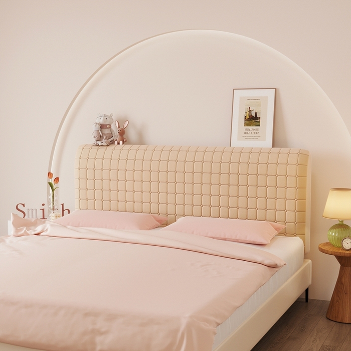 91家纺网 家纺一手货源 找家纺 沐沐家纺 2026新款亲肤舒适磨毛小格子奶油风床头罩 小格子-卡其