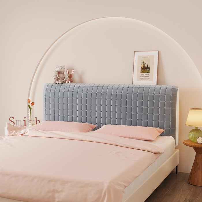 91家纺网 家纺一手货源 找家纺 沐沐家纺 2026新款亲肤舒适磨毛小格子奶油风床头罩 小格子-深灰