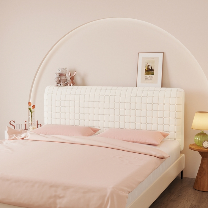 91家纺网 家纺一手货源 找家纺 沐沐家纺 2026新款亲肤舒适磨毛小格子奶油风床头罩 小格子-米白