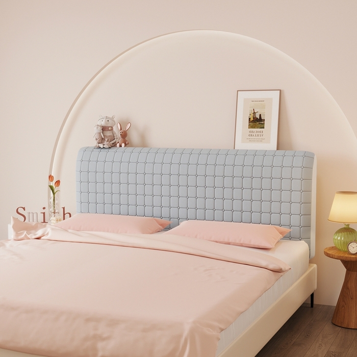 91家纺网 家纺一手货源 找家纺 沐沐家纺 2026新款亲肤舒适磨毛小格子奶油风床头罩 小格子-浅灰