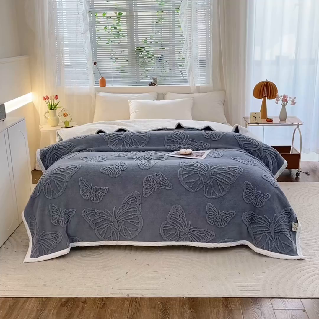 91家纺网 家纺一手货源 找家纺 （总）莱家富 2025新款加厚双层复合毯舒棉绒剪花毛毯