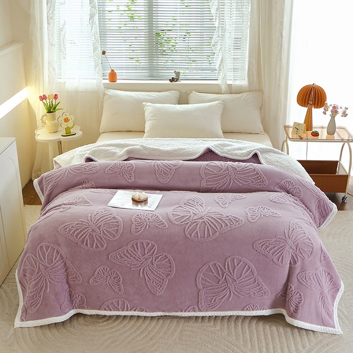 91家纺网 家纺一手货源 找家纺 （总）莱家富 2025新款加厚双层复合毯舒棉绒剪花毛毯