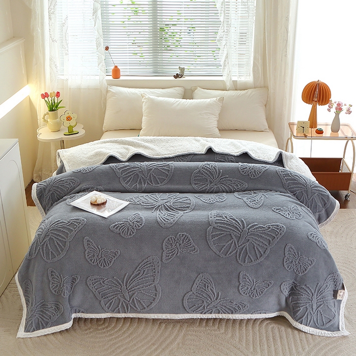 莱家富 2026新款加厚双层复合毯舒棉绒剪花毛毯 兰色