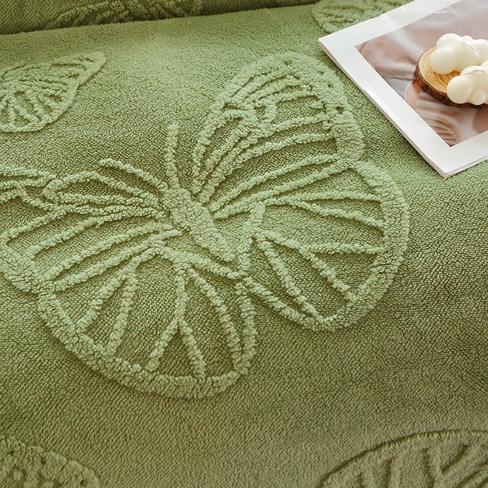 91家纺网 家纺一手货源 找家纺 莱家富 2026新款加厚双层复合毯舒棉绒剪花毛毯 绿色