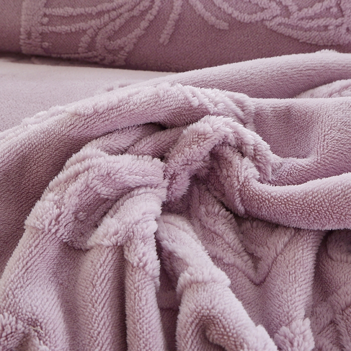 91家纺网 家纺一手货源 找家纺 莱家富 2026新款加厚双层复合毯舒棉绒剪花毛毯 紫色