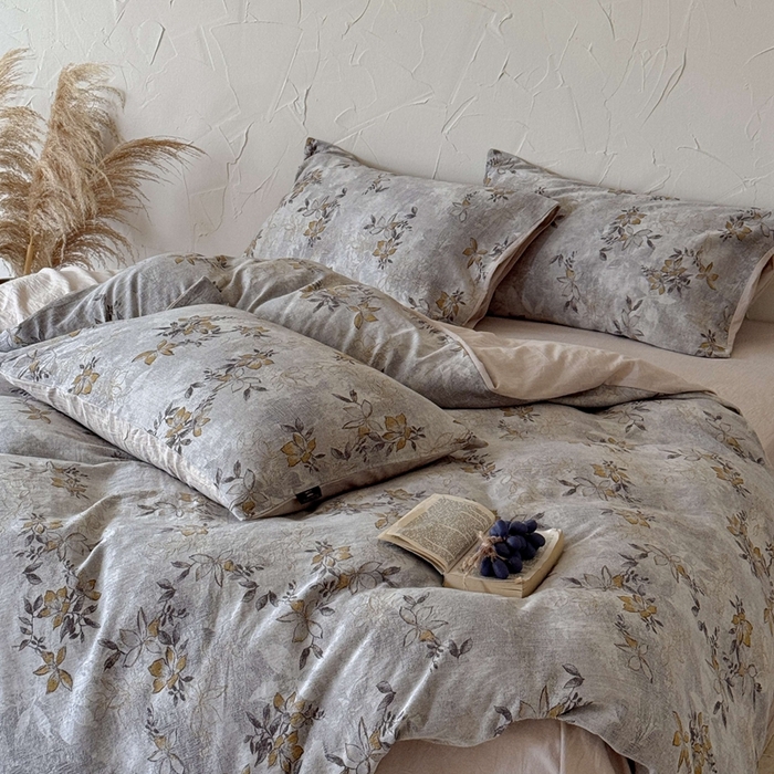 91家纺网 家纺一手货源 找家纺 于果 2025新款全棉纯棉色织提花四件套 秋枫