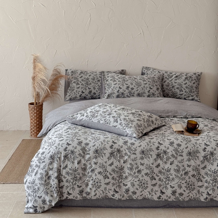 于果 2025新款全棉纯棉色织提花四件套 如梦灰