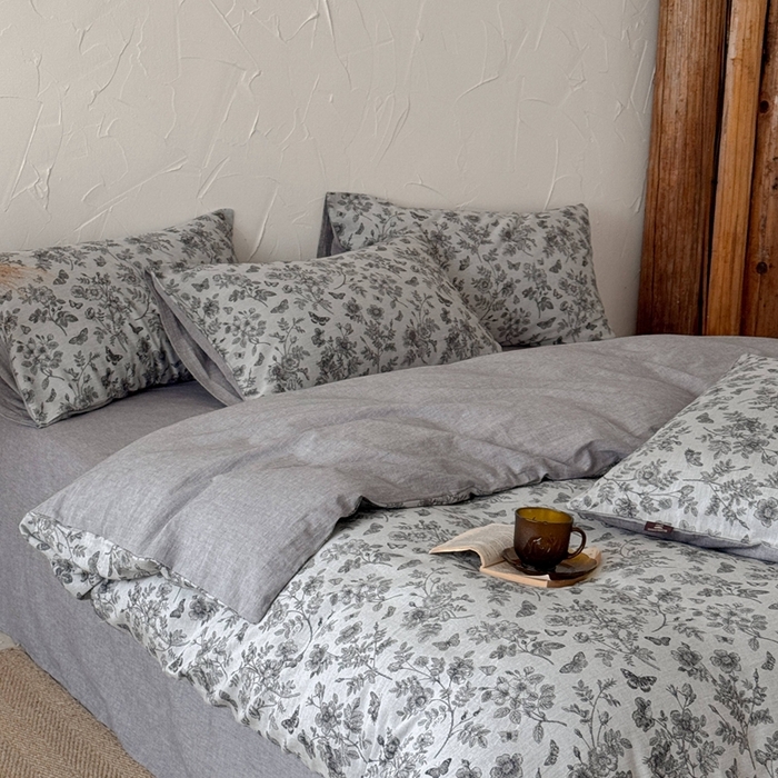 91家纺网 家纺一手货源 找家纺 于果 2025新款全棉纯棉色织提花四件套 如梦灰