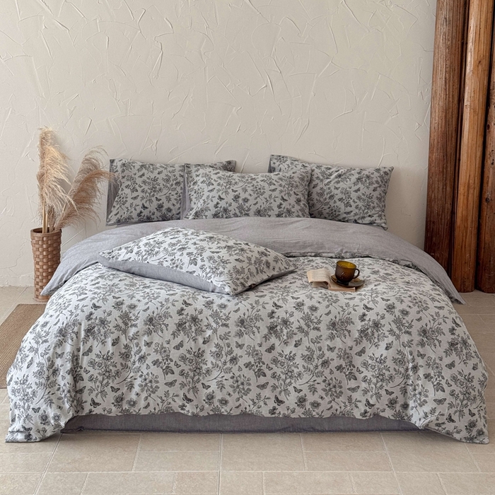 91家纺网 家纺一手货源 找家纺 于果 2025新款全棉纯棉色织提花四件套 如梦灰