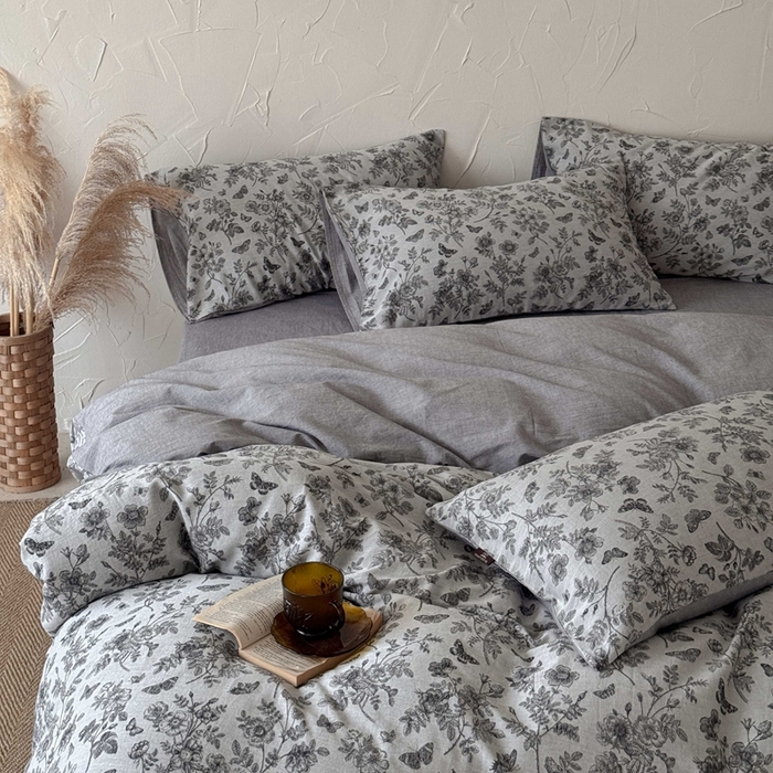 91家纺网 家纺一手货源 找家纺 于果 2025新款全棉纯棉色织提花四件套 如梦灰