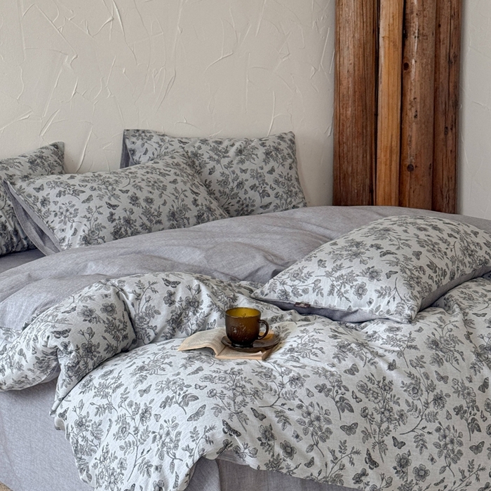 91家纺网 家纺一手货源 找家纺 于果 2025新款全棉纯棉色织提花四件套 如梦灰