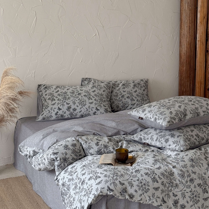 91家纺网 家纺一手货源 找家纺 于果 2025新款全棉纯棉色织提花四件套 如梦灰