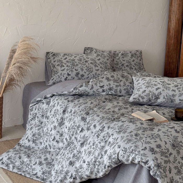 91家纺网 家纺一手货源 找家纺 于果 2025新款全棉纯棉色织提花四件套 如梦灰