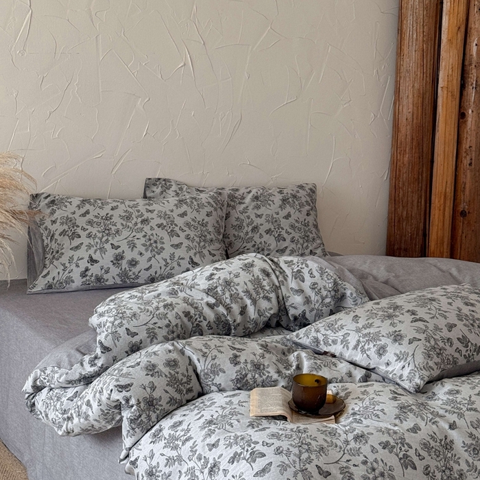 91家纺网 家纺一手货源 找家纺 于果 2025新款全棉纯棉色织提花四件套 如梦灰