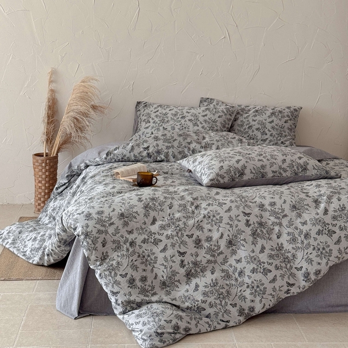 91家纺网 家纺一手货源 找家纺 于果 2025新款全棉纯棉色织提花四件套 如梦灰