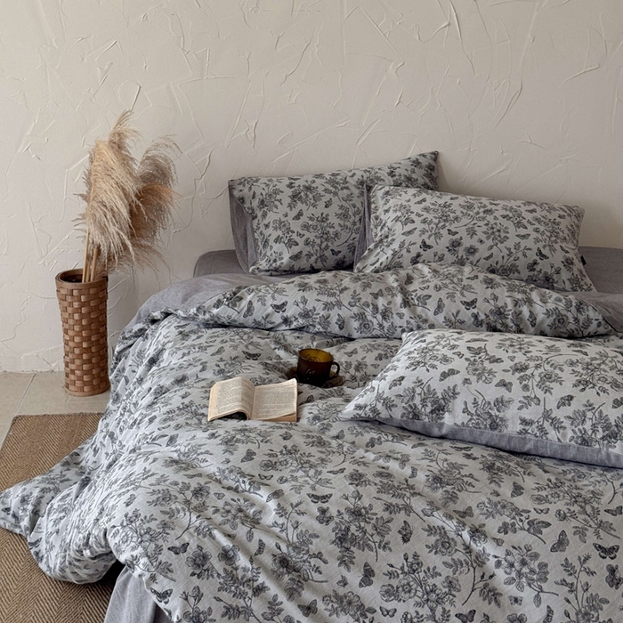 91家纺网 家纺一手货源 找家纺 于果 2025新款全棉纯棉色织提花四件套 如梦灰