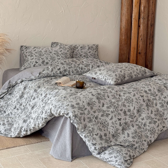 91家纺网 家纺一手货源 找家纺 于果 2025新款全棉纯棉色织提花四件套 如梦灰