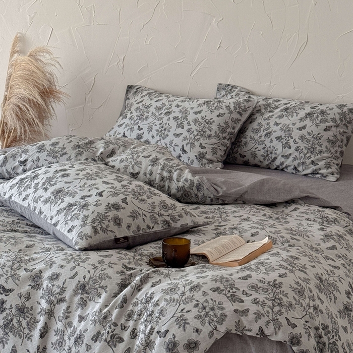 91家纺网 家纺一手货源 找家纺 于果 2025新款全棉纯棉色织提花四件套 如梦灰