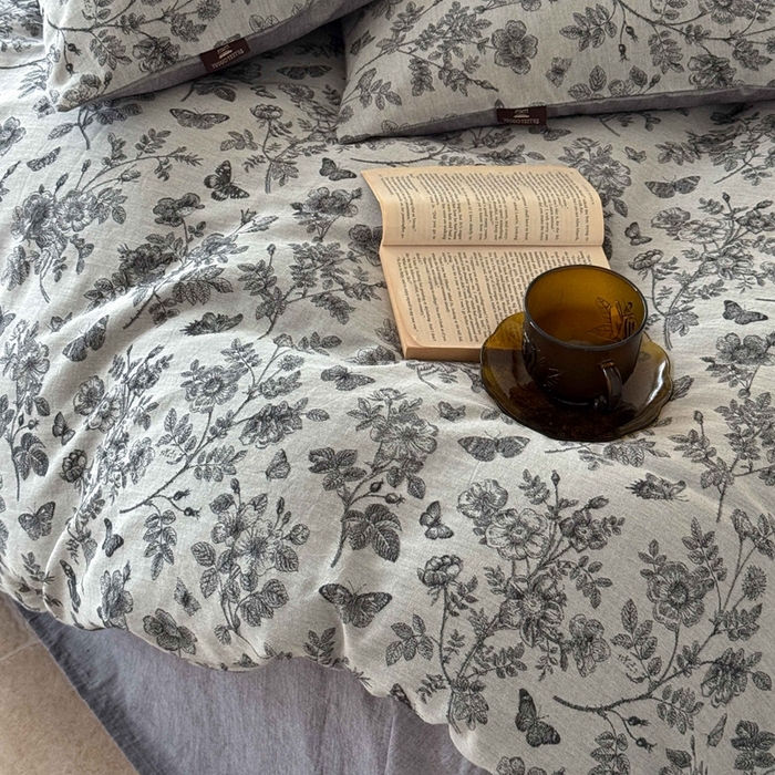 91家纺网 家纺一手货源 找家纺 于果 2025新款全棉纯棉色织提花四件套 如梦灰