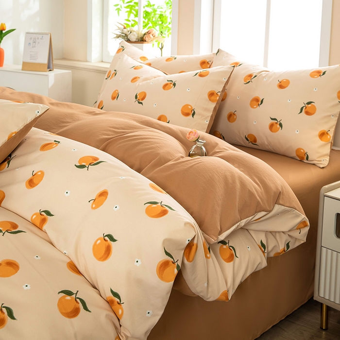 梦莱家纺 2025新款水洗棉印花四件套 浅桃橘影