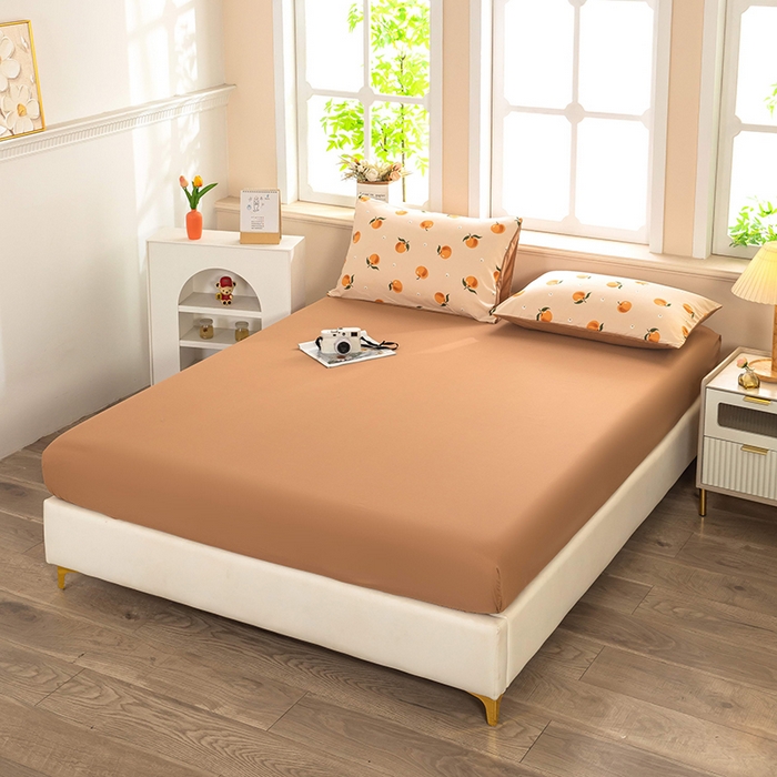 91家纺网 家纺一手货源 找家纺 梦莱家纺 2025新款水洗棉印花四件套 浅桃橘影