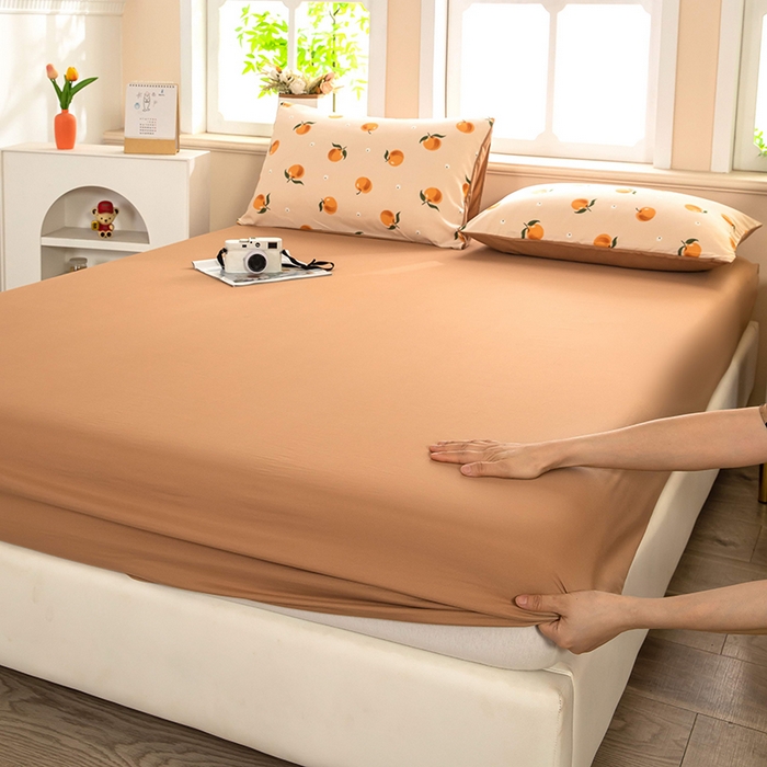 91家纺网 家纺一手货源 找家纺 梦莱家纺 2025新款水洗棉印花四件套 浅桃橘影