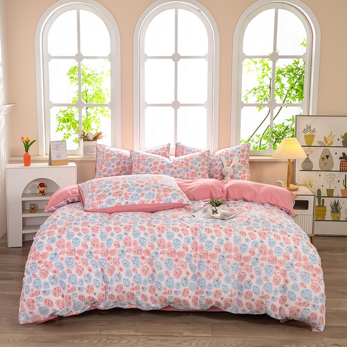 91家纺网 家纺一手货源 找家纺 梦莱家纺 2025新款水洗棉印花四件套 碎梦花田