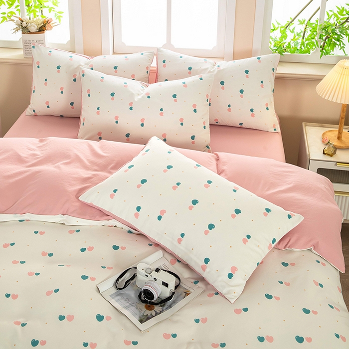 91家纺网 家纺一手货源 找家纺 梦莱家纺 2025新款水洗棉印花四件套 双心漫旅