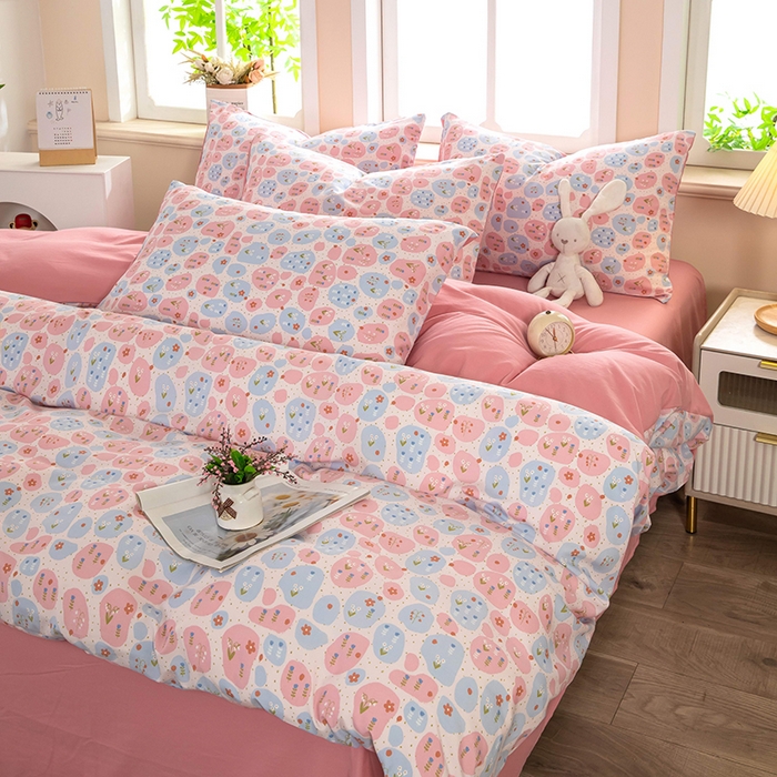 91家纺网 家纺一手货源 找家纺 梦莱家纺 2025新款水洗棉印花四件套 碎梦花田