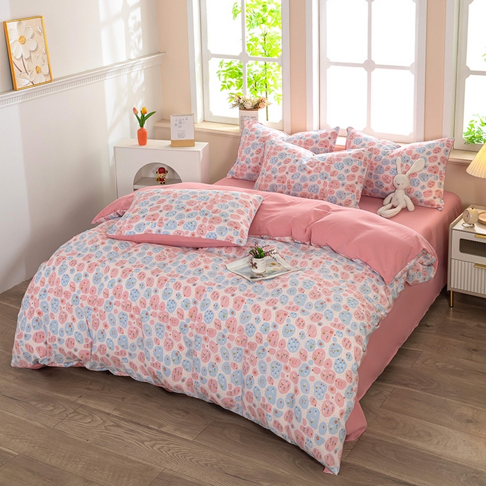 91家纺网 家纺一手货源 找家纺 梦莱家纺 2025新款水洗棉印花四件套 碎梦花田