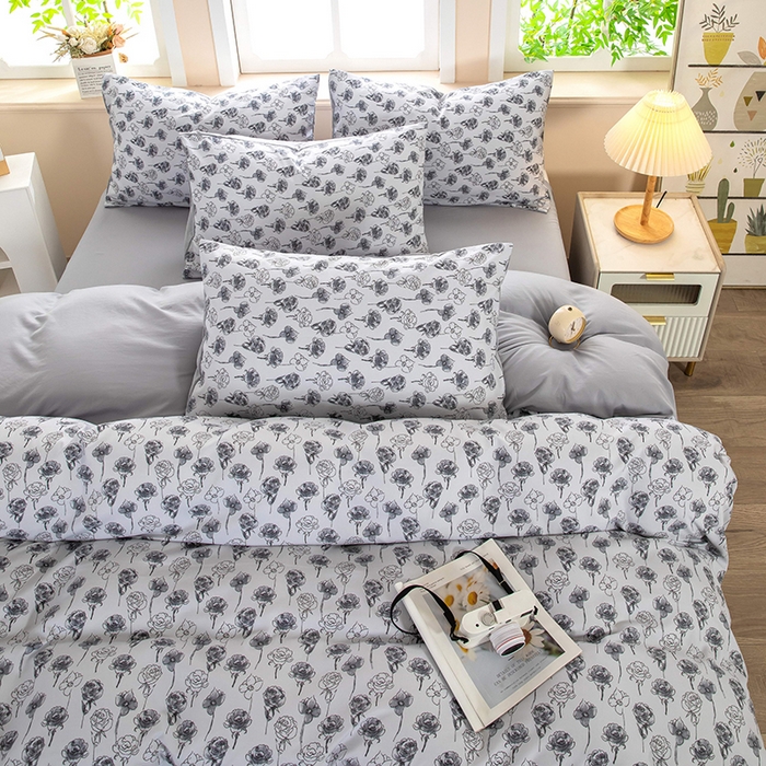 91家纺网 家纺一手货源 找家纺 梦莱家纺 2025新款水洗棉印花四件套 墨绘繁花