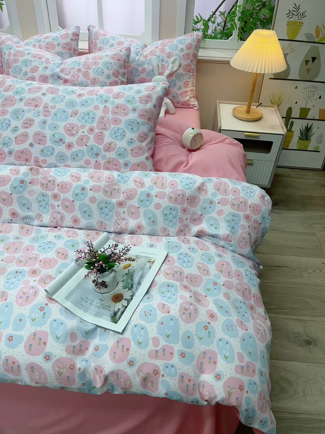 91家纺网 家纺一手货源 找家纺 梦莱家纺 2025新款水洗棉印花四件套 碎梦花田