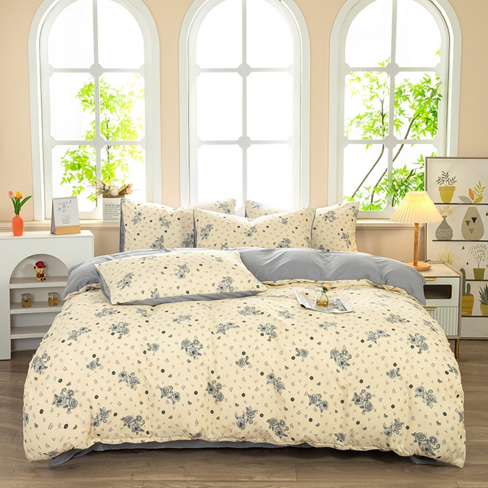 91家纺网 家纺一手货源 找家纺 梦莱家纺 2025新款水洗棉印花四件套 玫瑰蝶影