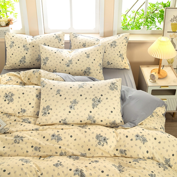 91家纺网 家纺一手货源 找家纺 梦莱家纺 2025新款水洗棉印花四件套 玫瑰蝶影