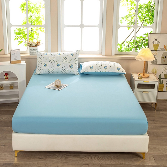 91家纺网 家纺一手货源 找家纺 梦莱家纺 2025新款水洗棉印花四件套 蓝玫格影