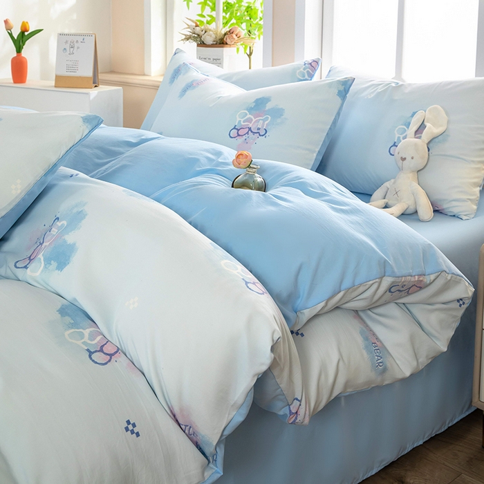 梦莱家纺 2025新款水洗棉印花四件套 幻彩小熊-蓝